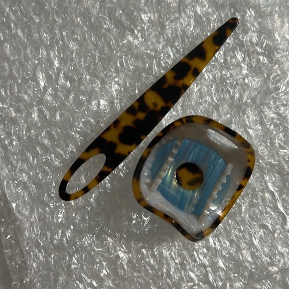 Evil eye white shell brown leopard print Bun Cover Hair Slider Pin - Picture 6 of 6